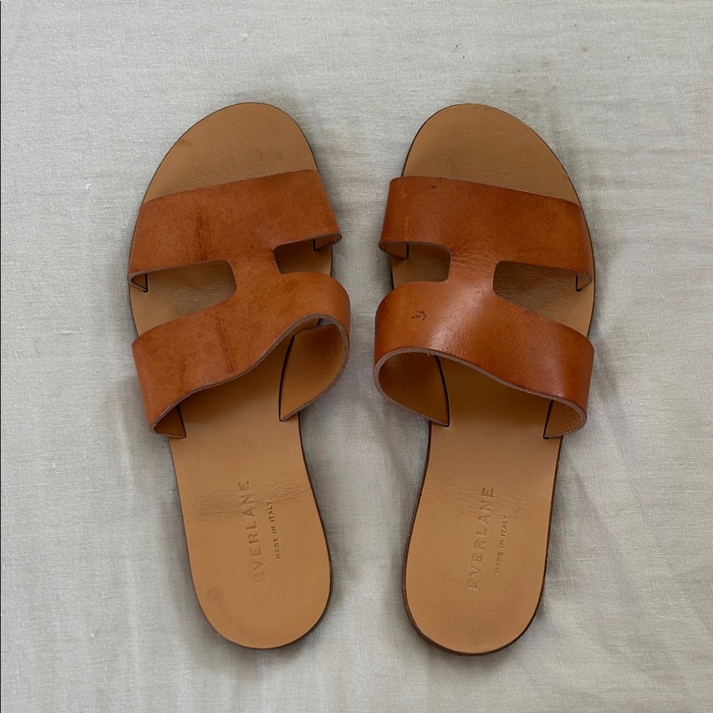 Everlane Women’s Brown Leather Double-Strap Slide Sandals
